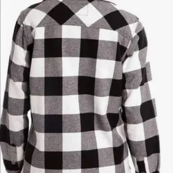 Orvis Plaid Fleece lined Shacket Button Down Top Flannel Black and White medium - Picture 15 of 16